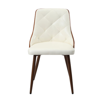 Set of 2 Dining Chairs PU Leather White for Kitchen or Dining Room