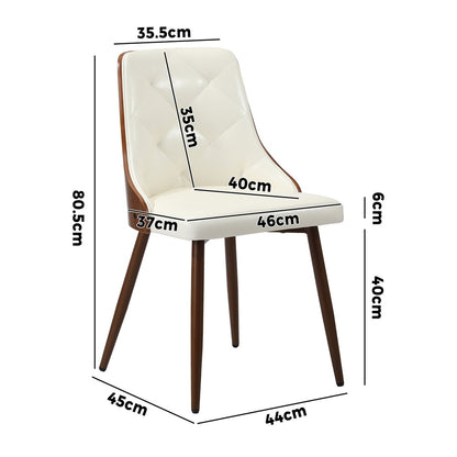Set of 2 Dining Chairs PU Leather White for Kitchen or Dining Room