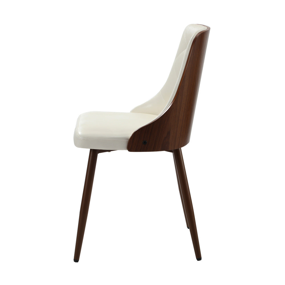 Set of 2 Dining Chairs PU Leather White for Kitchen or Dining Room