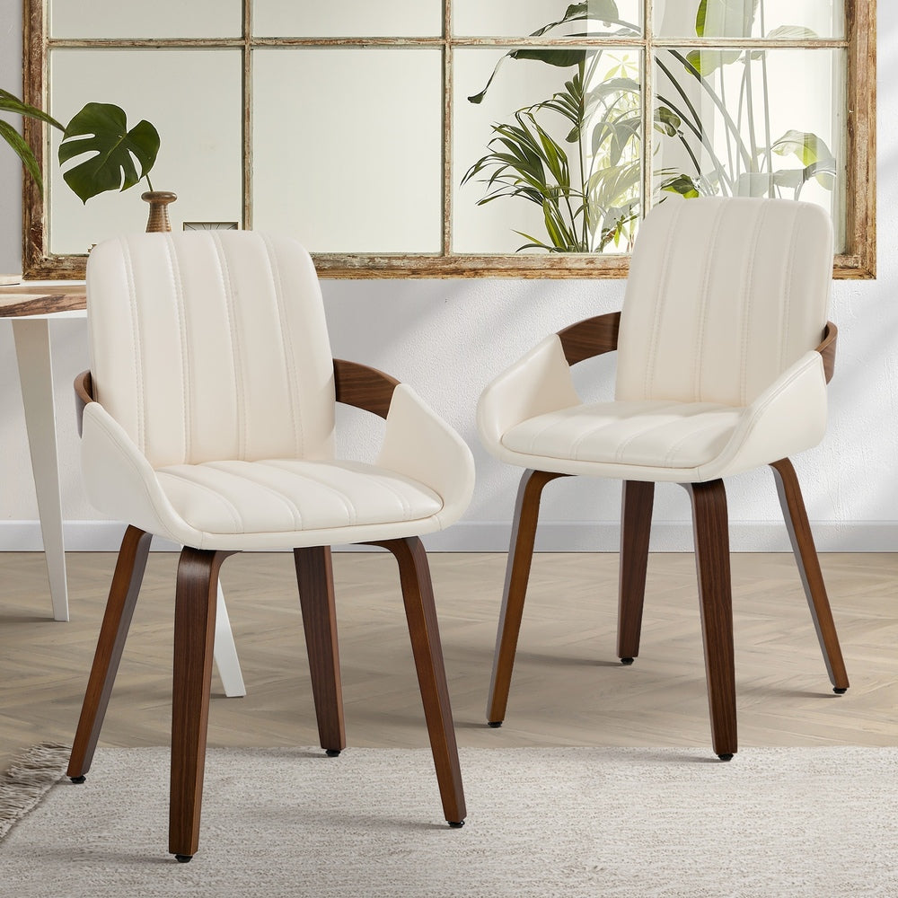 Bentwood Dining Chairs PU Leather Beige Set 2 | HomeAndLiving