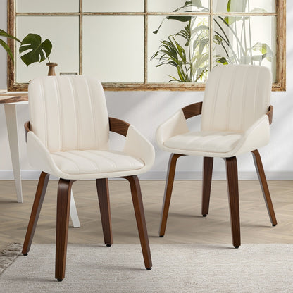 Bentwood Dining Chairs PU Leather Beige Set 2 | HomeAndLiving