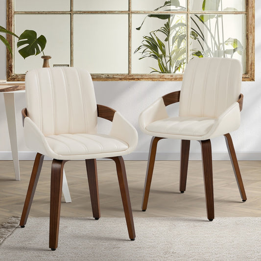 Bentwood Dining Chairs PU Leather Beige Set 2 | HomeAndLiving