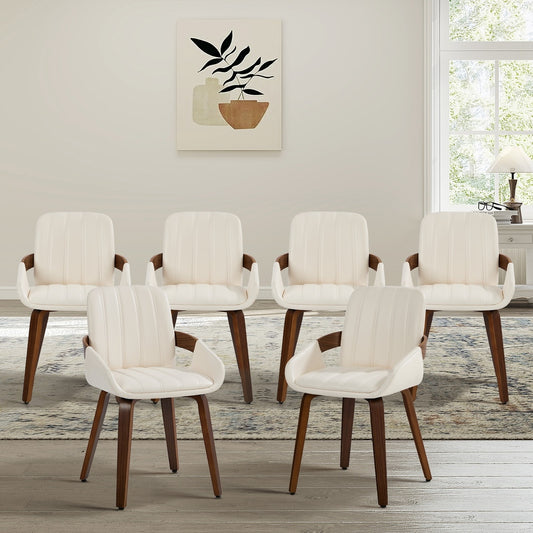 Bentwood Dining Chairs Set 6 Beige PU | HomeAndLiving