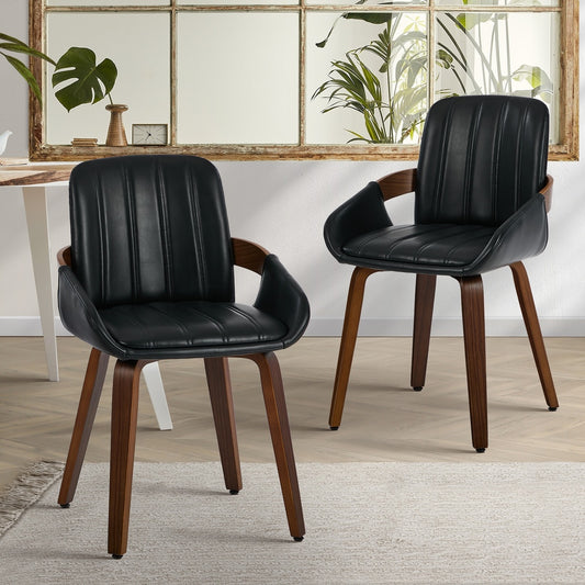 Black Bentwood Dining Chairs PU Leather Set 2 | HomeAndLiving