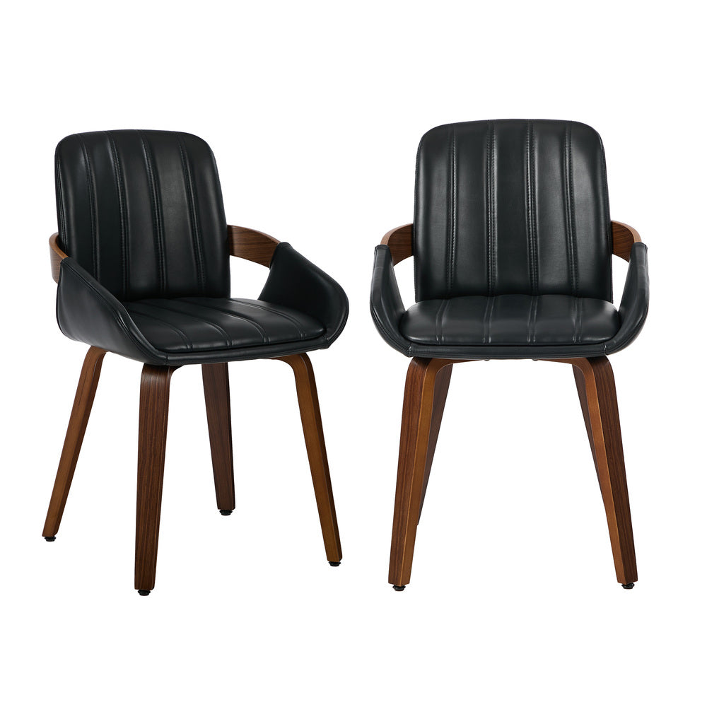 Black Bentwood Dining Chairs PU Leather Set 2 | HomeAndLiving