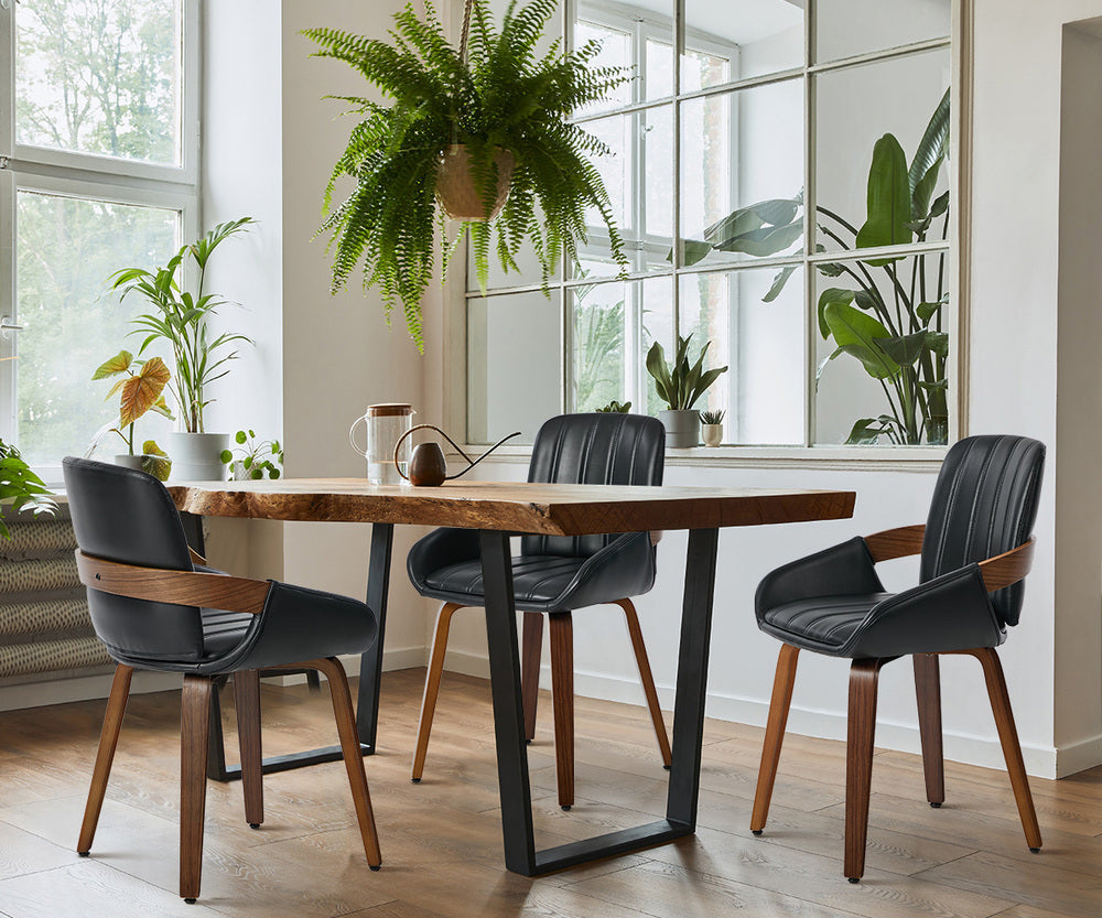 Black Bentwood Dining Chairs PU Leather Set 2 | HomeAndLiving
