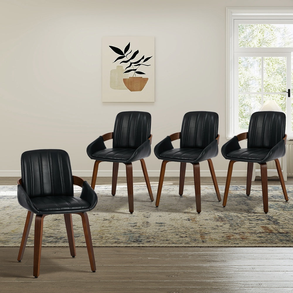 Bentwood Dining Chairs PU Leather Black Set 4 | HomeAndLiving
