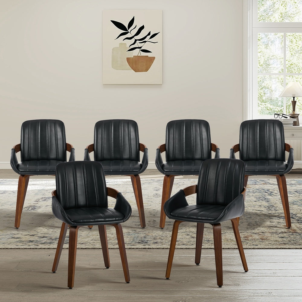 Bentwood Dining Chairs PU Leather Black Set 6 | HomeAndLiving