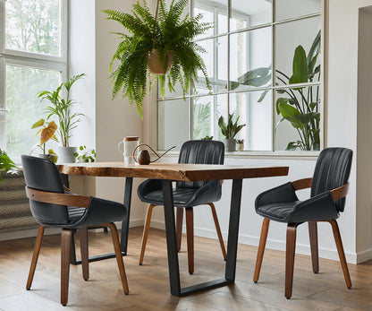 Bentwood Dining Chairs PU Leather Black Set 6 | HomeAndLiving