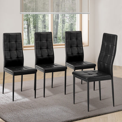 4PCS Dining Chairs High-Back Faux Leather Square Pattern