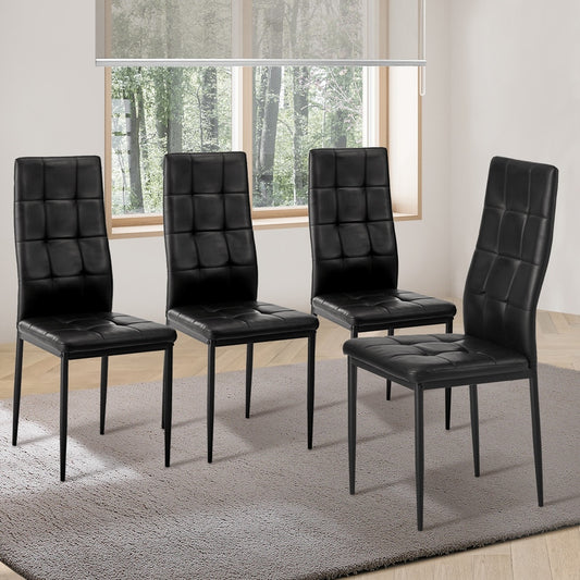4PCS Dining Chairs High-Back Faux Leather Square Pattern