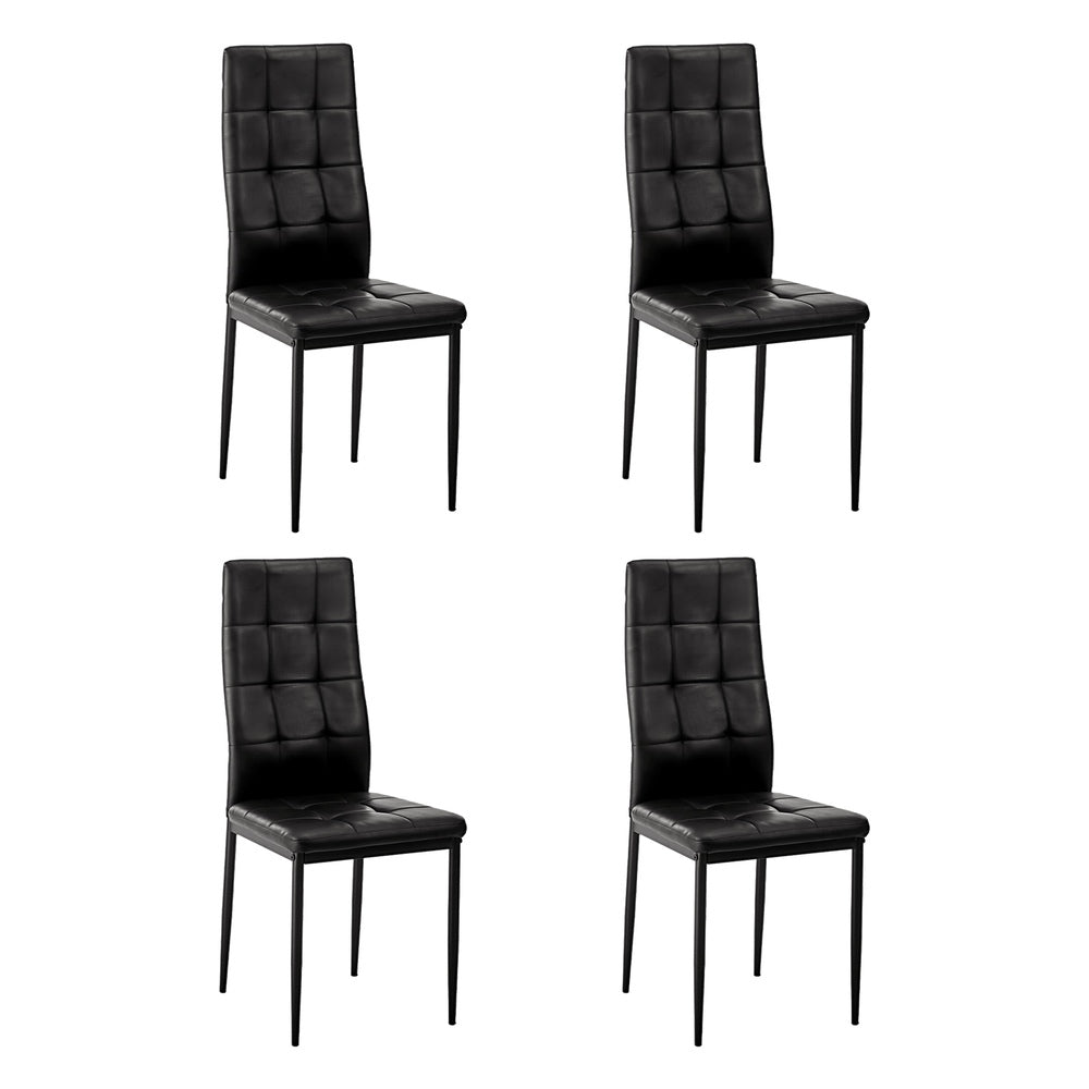 4PCS Dining Chairs High-Back Faux Leather Square Pattern