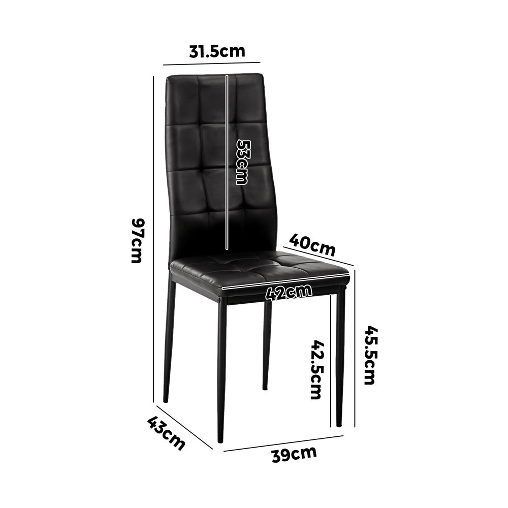 4PCS Dining Chairs High-Back Faux Leather Square Pattern