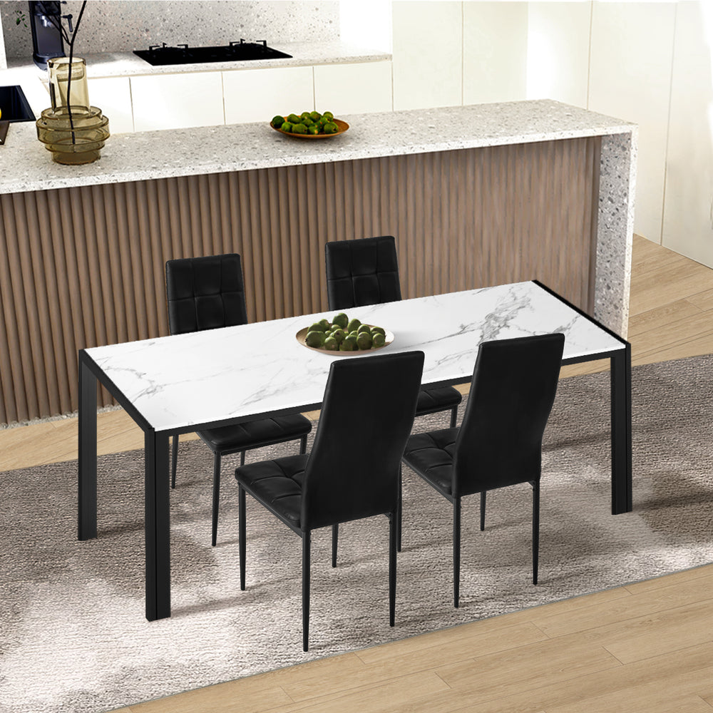 4PCS Dining Chairs High-Back Faux Leather Square Pattern