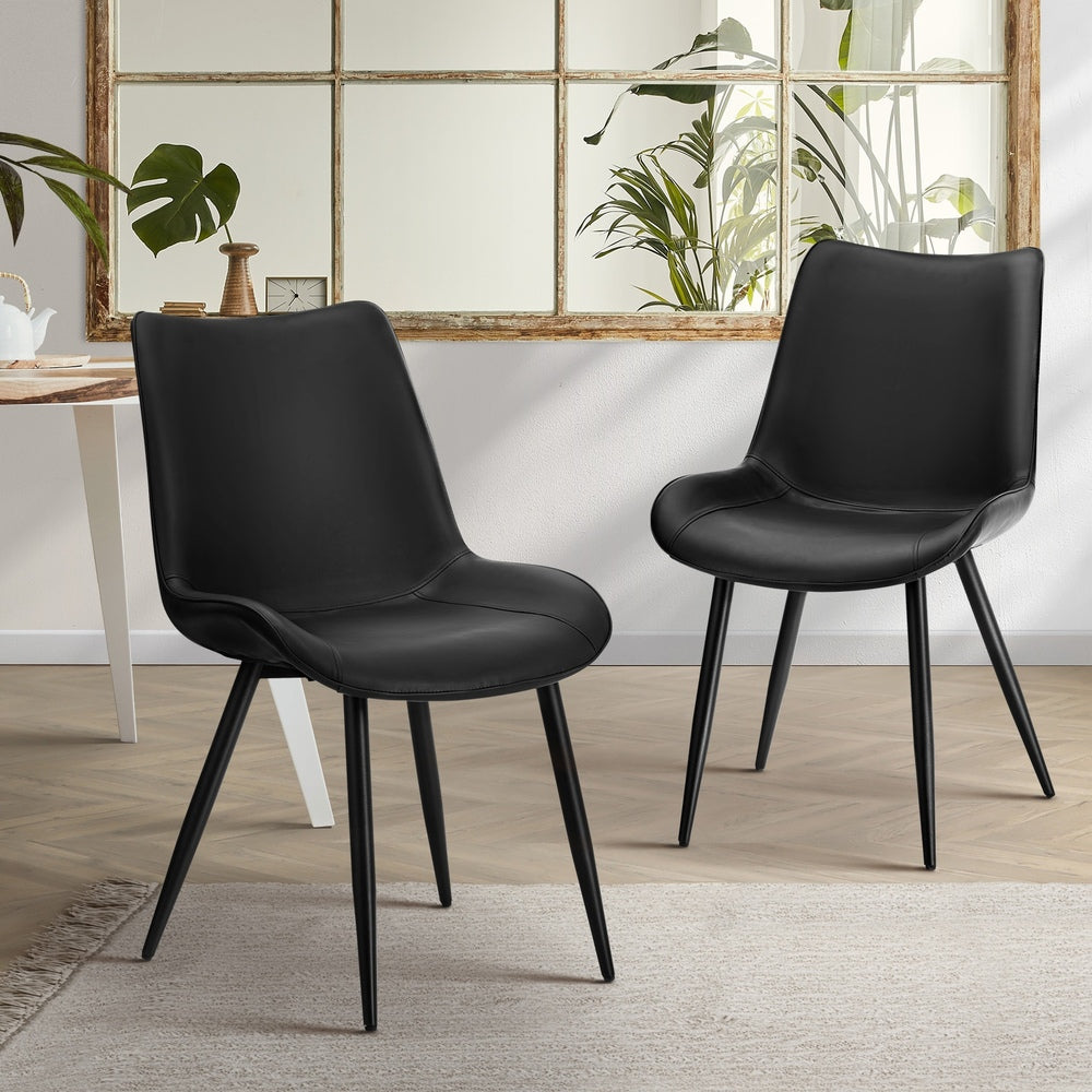 2x Dining Chairs Kitchen Chairs Upholstered PU Leather Black