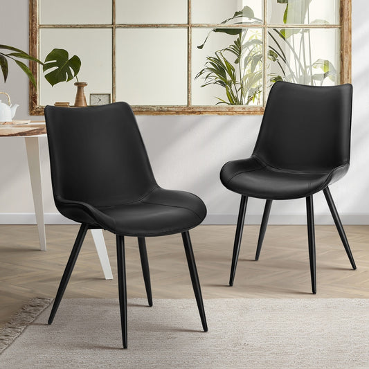 2x Dining Chairs Kitchen Chairs Upholstered PU Leather Black