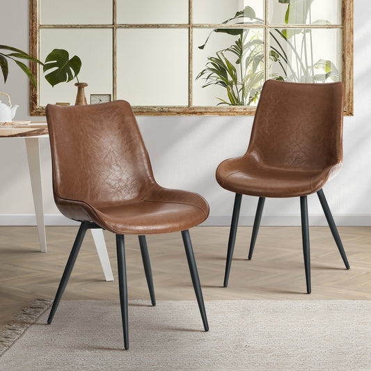 2x Dining Chairs Kitchen Chairs Upholstered PU Leather Brown