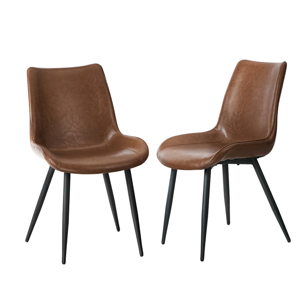 2x Dining Chairs Kitchen Chairs Upholstered PU Leather Brown