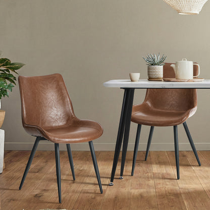 2x Dining Chairs Kitchen Chairs Upholstered PU Leather Brown