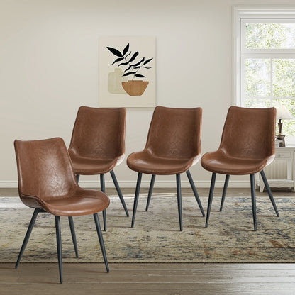 4x Dining Chairs Kitchen Accent Upholstered PU Leather Brown