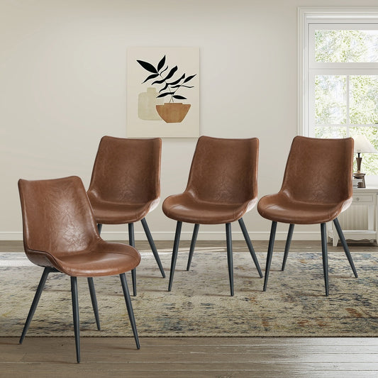4x Dining Chairs Kitchen Accent Upholstered PU Leather Brown
