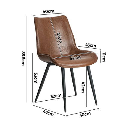 4x Dining Chairs Kitchen Accent Upholstered PU Leather Brown