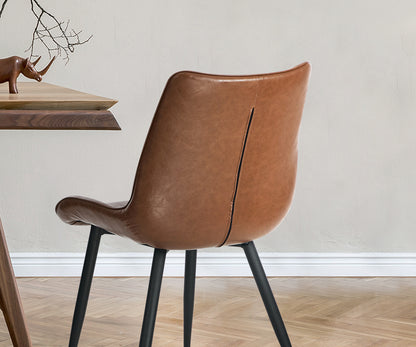4x Dining Chairs Kitchen Accent Upholstered PU Leather Brown