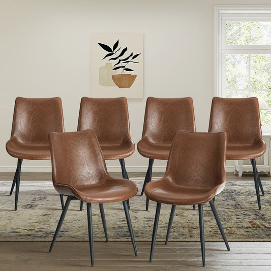 6x Dining Chairs Kitchen Accent Upholstered PU Leather Brown
