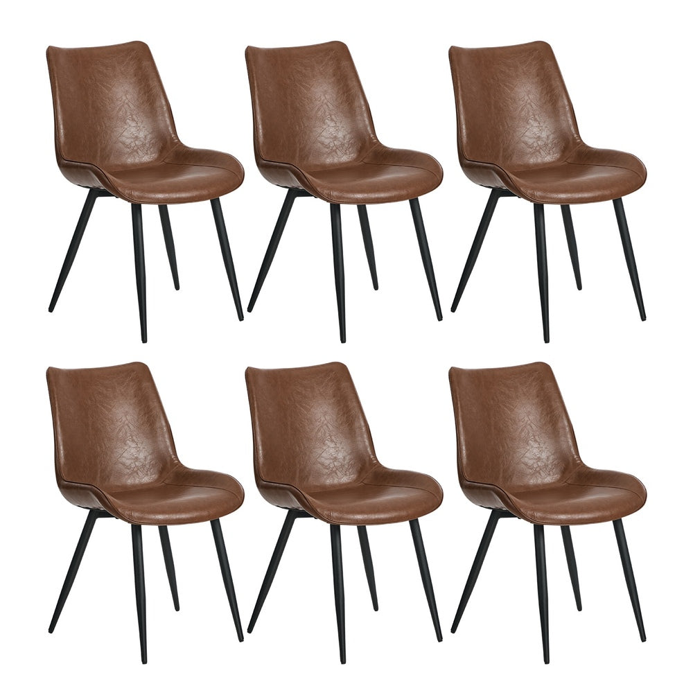6x Dining Chairs Kitchen Accent Upholstered PU Leather Brown