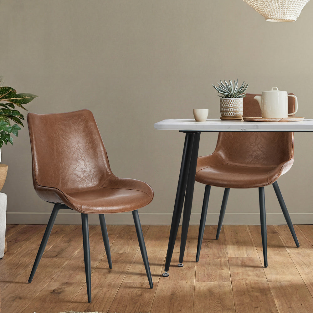 6x Dining Chairs Kitchen Accent Upholstered PU Leather Brown