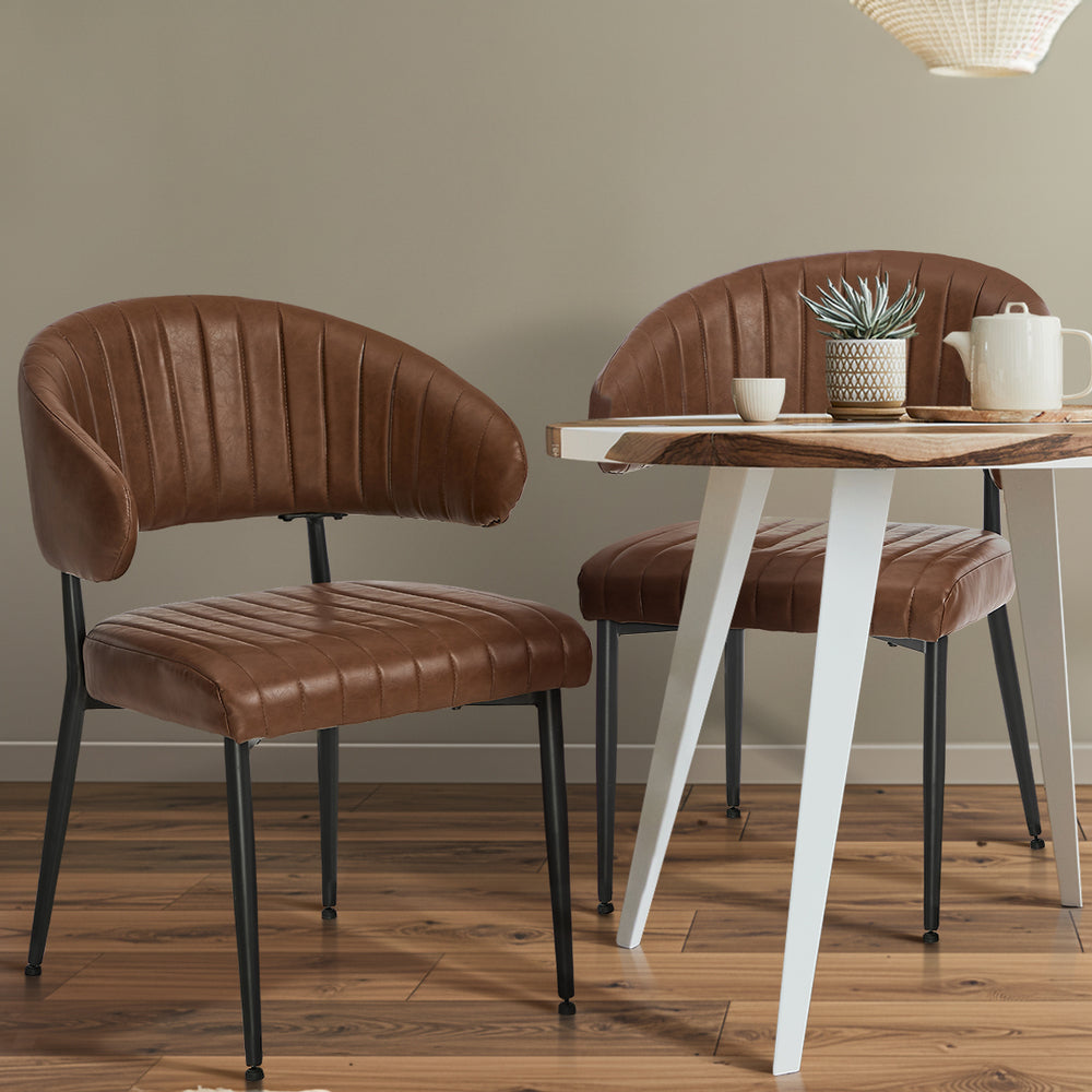 2x PU Leather Dining Chair Kitchen Padded Seat Black/Brown