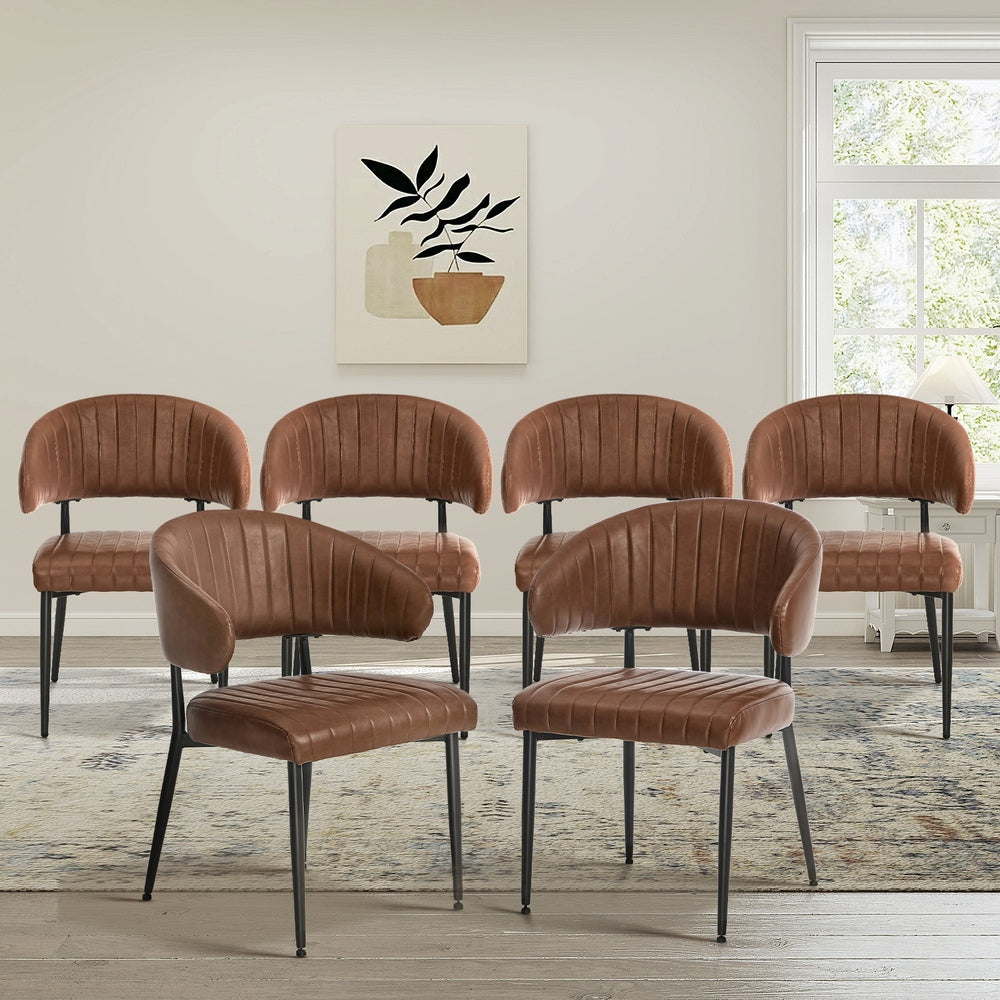 Set Of 4,6,8 Dining Chair PU Leather Padded Seat Brown Modern Kitchen Furniture