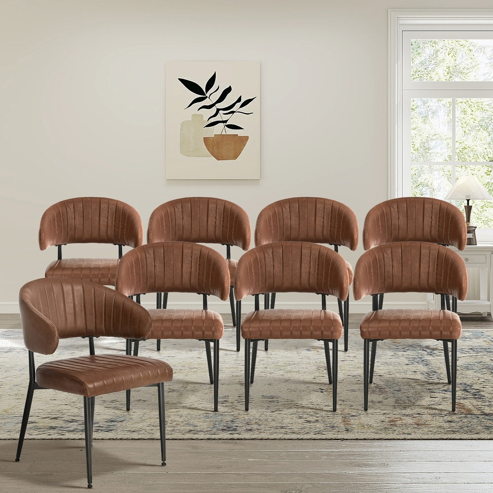 Set Of 4,6,8 Dining Chair PU Leather Padded Seat Brown Modern Kitchen Furniture