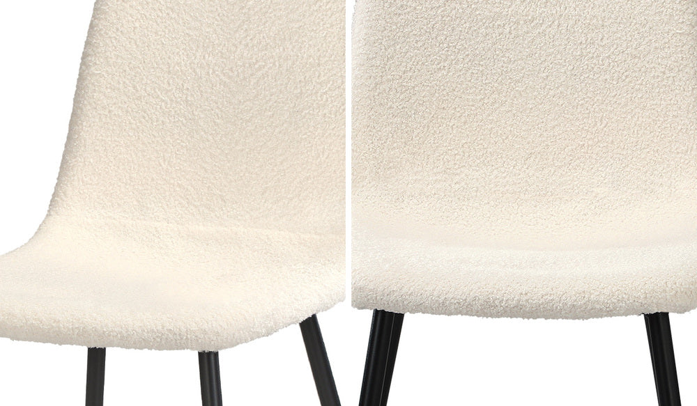 2x Dining Chairs Sherpa White and Wooden
