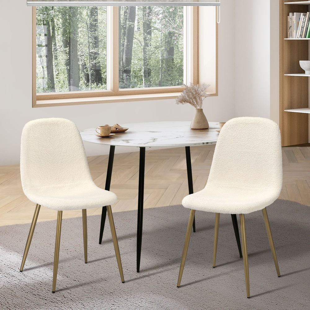 8x Dining Chairs Sherpa White and Wooden