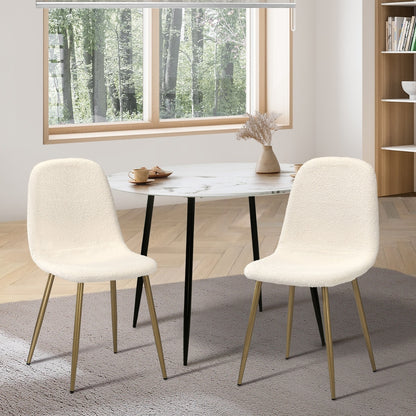 8x Dining Chairs Sherpa White and Wooden