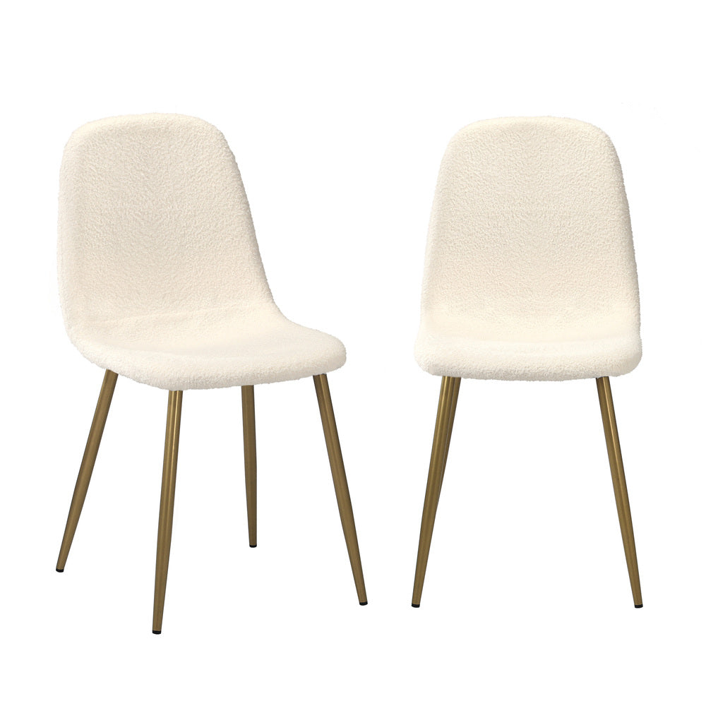4x Dining Chairs Sherpa White and Wooden