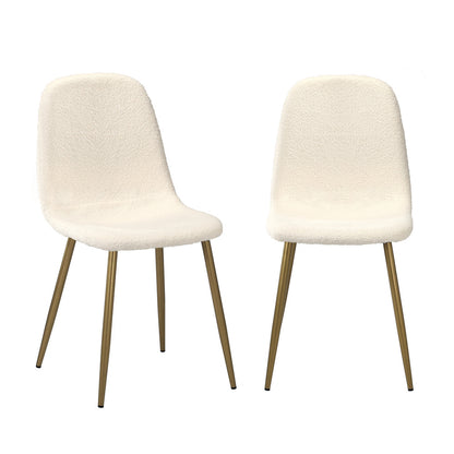 4x Dining Chairs Sherpa White and Wooden