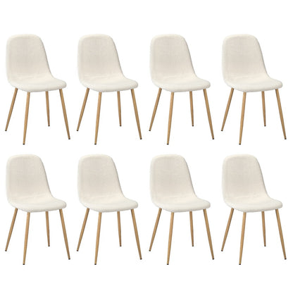 6x Dining Chairs Sherpa White and Wooden