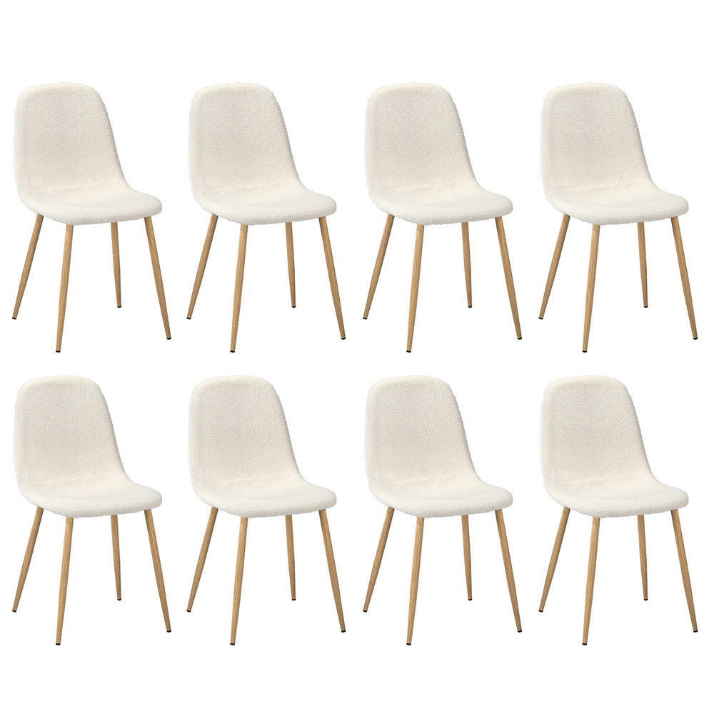 6x Dining Chairs Sherpa White and Wooden
