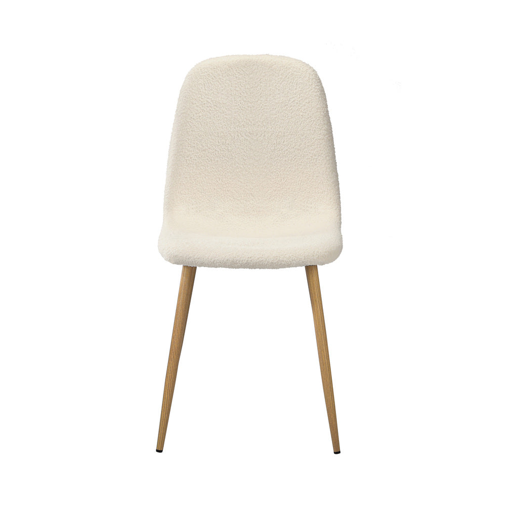 8x Dining Chairs Sherpa White and Wooden
