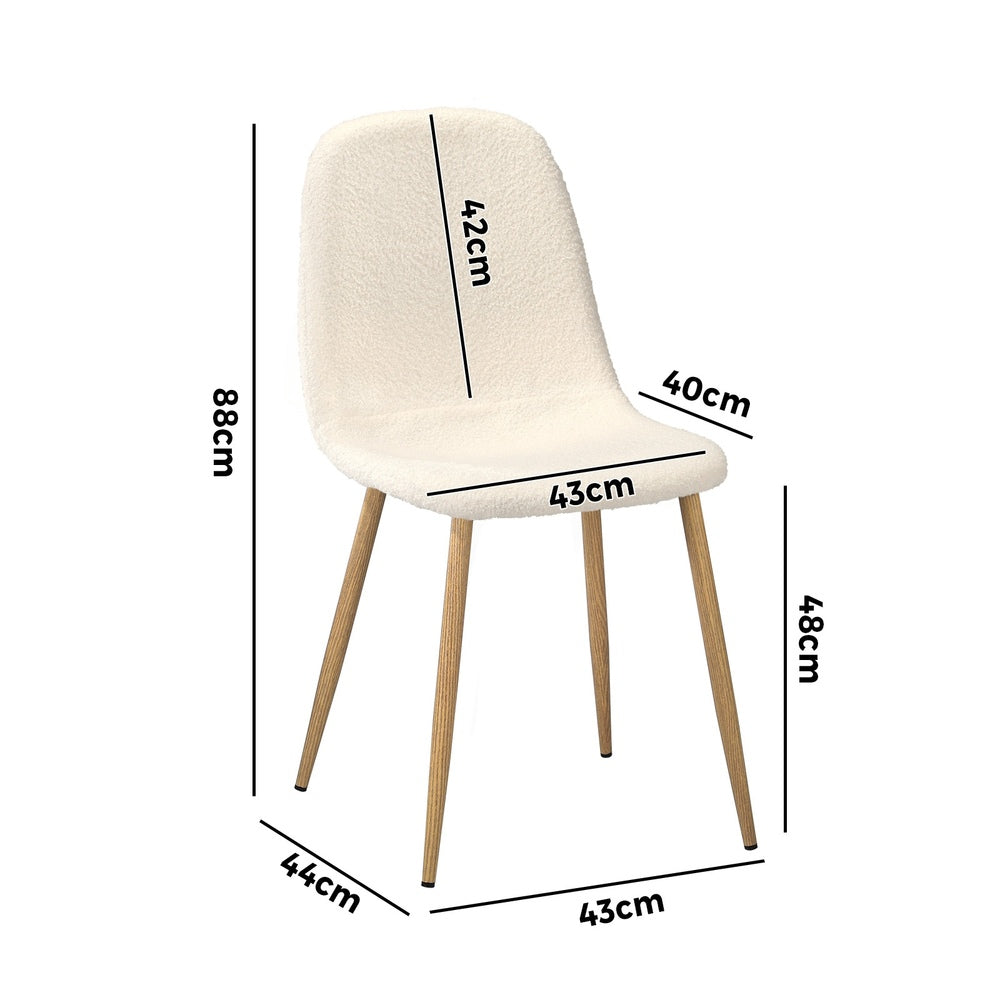 8x Dining Chairs Sherpa White and Wooden