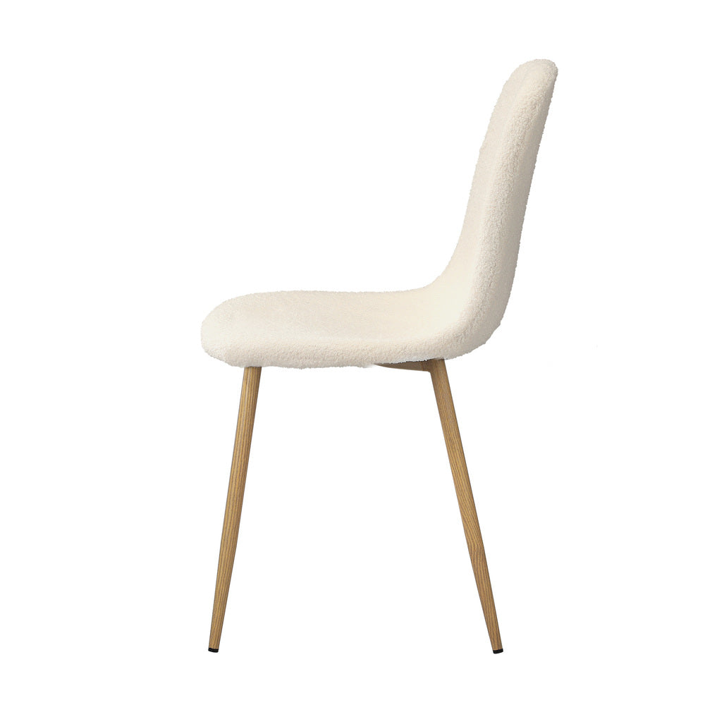 8x Dining Chairs Sherpa White and Wooden