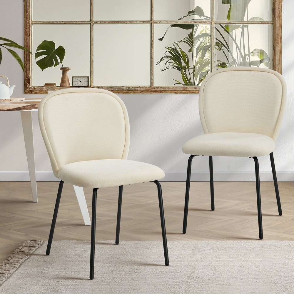 2x Dining Chairs Kitchen Chairs Chenille Pad Metal Legs Beige