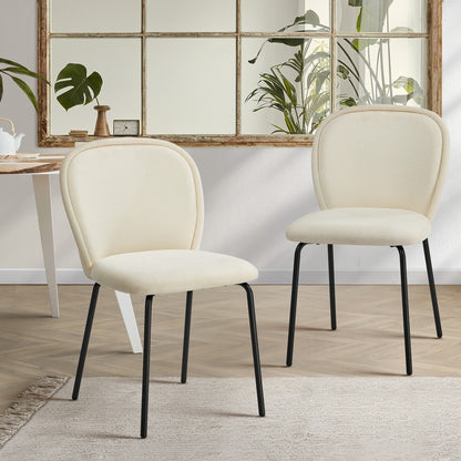 2x Dining Chairs Kitchen Chairs Chenille Pad Metal Legs Beige