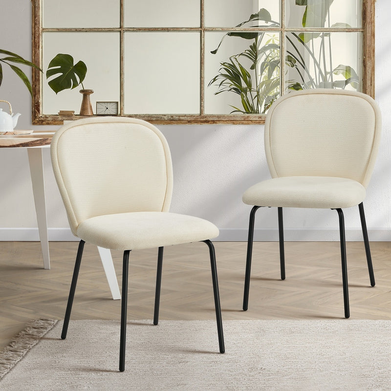 2x Dining Chairs Kitchen Chairs Chenille Pad Metal Legs Beige