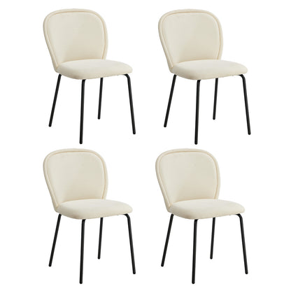 4x Dining Chairs Kitchen Chairs Chenille Pad Metal Legs Beige