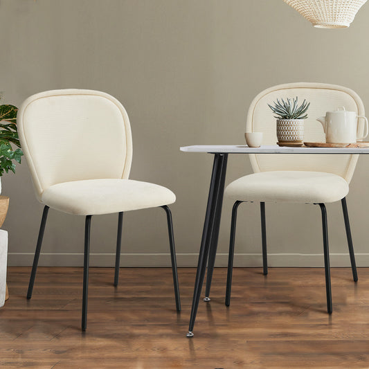4x Dining Chairs Kitchen Chairs Chenille Pad Metal Legs Beige