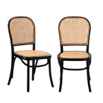2PCS Dining Chairs Wooden Rattan Black/Beige