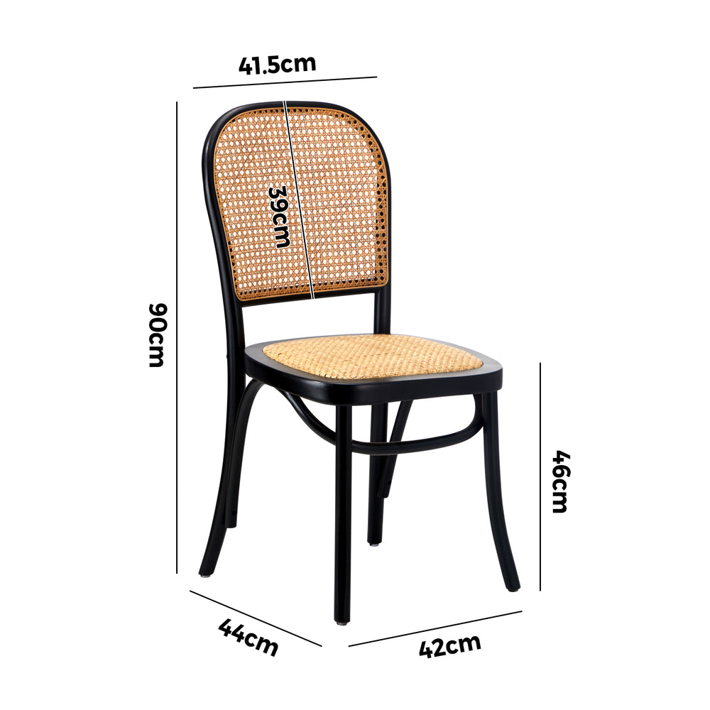 2PCS Dining Chairs Wooden Rattan Black/Beige